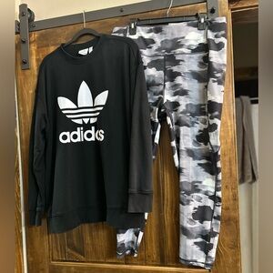 Adidas Black Crewneck Sweatshirt and Reebok Leggins - Set